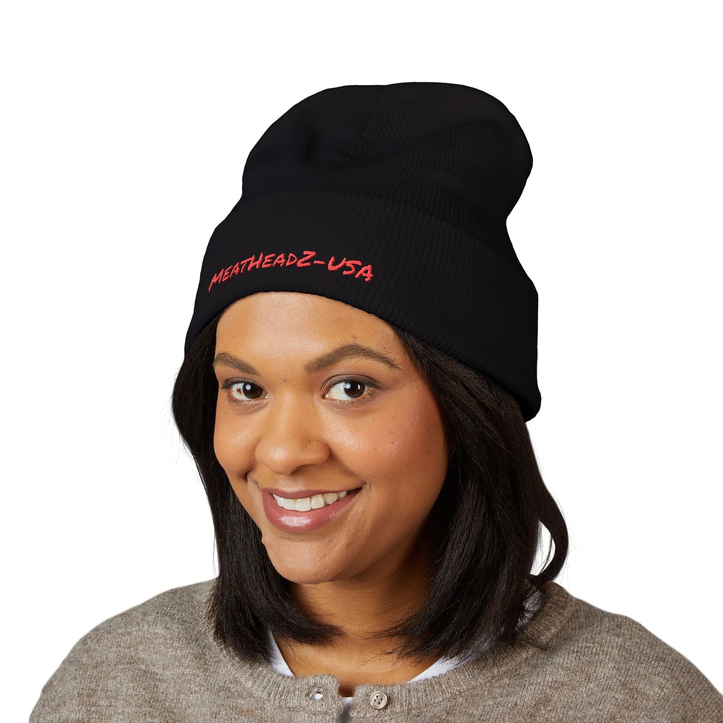 Embroidered Beanie with Unique MeatHeadz Design, Cozy Winter Hat, Trendy Knit Cap, Gift for Foodies, Casual Streetwear