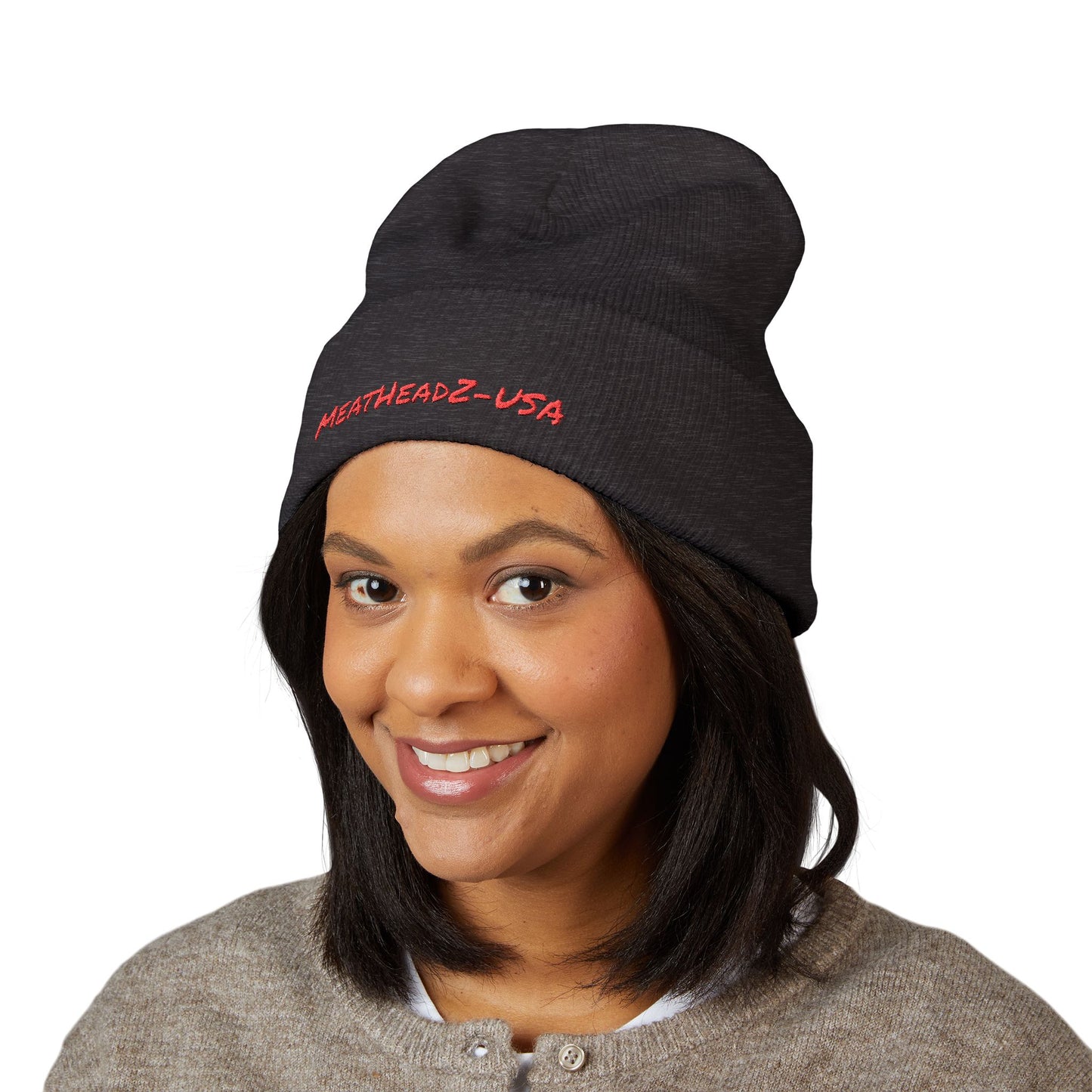 Embroidered Beanie with Unique MeatHeadz Design, Cozy Winter Hat, Trendy Knit Cap, Gift for Foodies, Casual Streetwear